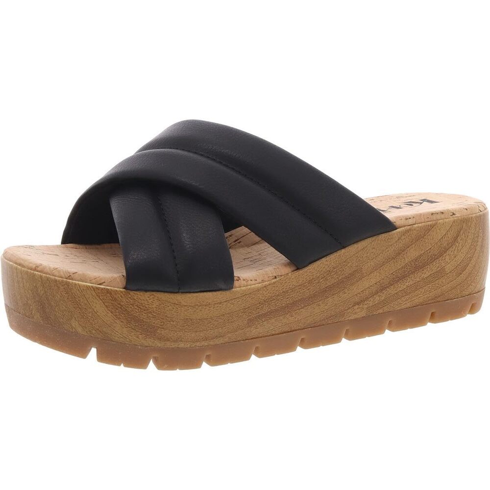 KORKS Womens FAITHE Criss-Cross Wedge Sandals Black 8 Medium (B,M)